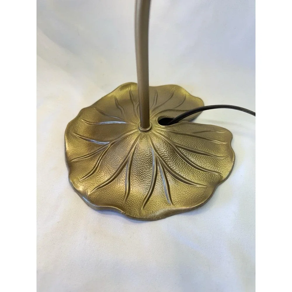 VTG Art Nouveau Brass Style Gooseneck Lily Pad Desk Lamp Ornate Frosted Shade